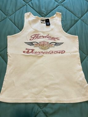 Harley-Davidson White Tank Top with Pink Script Logo